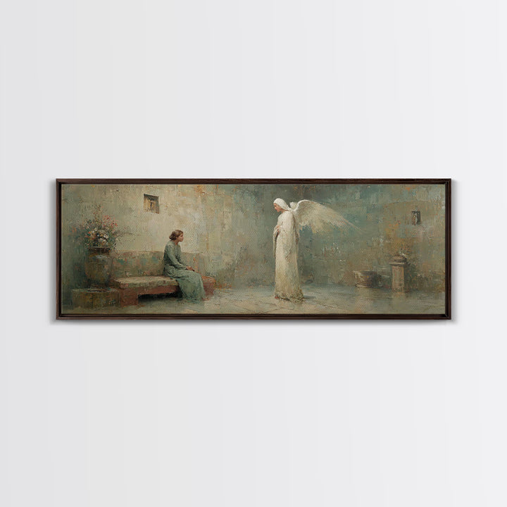 Quiet Annunciation Stillness, Framed Canvas Print, Panoramic Print, Christian Art Canvas, Christian Wall Art, Christian Painting, Christmas