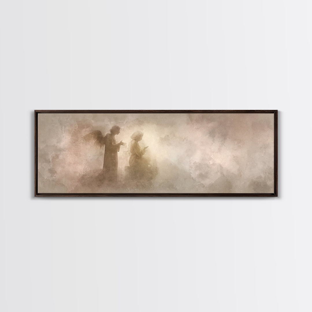 Whispered Angel Promise – Framed Canvas Print – Panoramic Wall Art – Christian Art – Christian Art Canvas – Christian Painting – Christmas