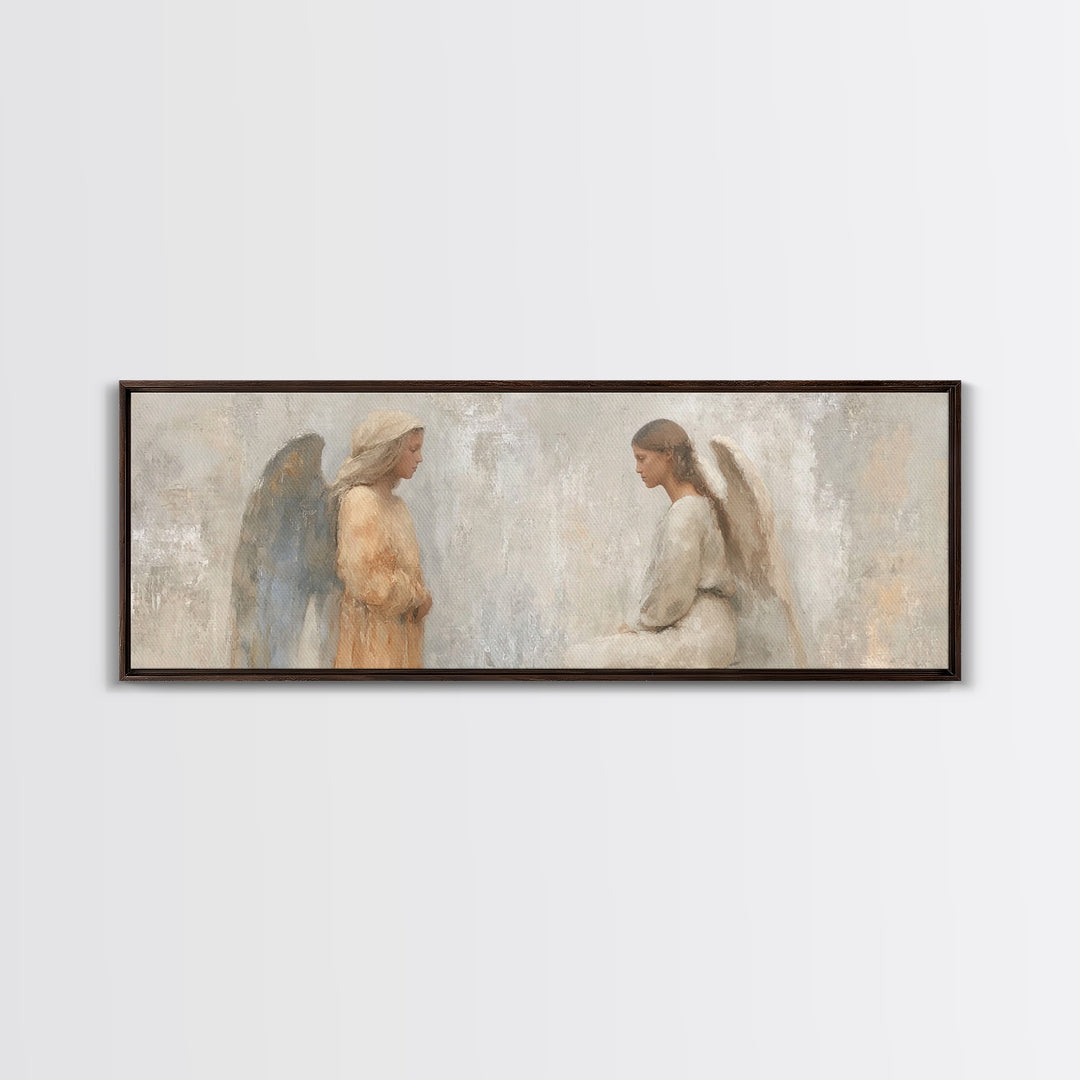 Soft Divine Encounter | Framed Canvas Print | Panoramic Art | Christian Art Canvas | Christian Wall Art | Christian Painting | Christmas Ar