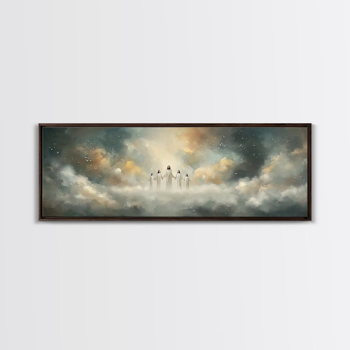 Heavenly Ascent, Framed Canvas Print, Christian Art Canvas, Jesus Painting, Panoramic Wall Art, Christian Christmas Art, Modern Christian A
