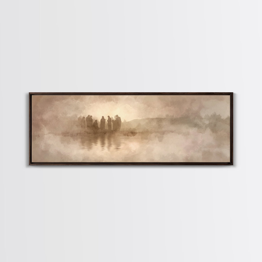 Sacred Gathering, Framed Canvas Print, Christian Art Print, Jesus Painting, Panoramic Art, Christian Wall Art, Framed Christmas Art