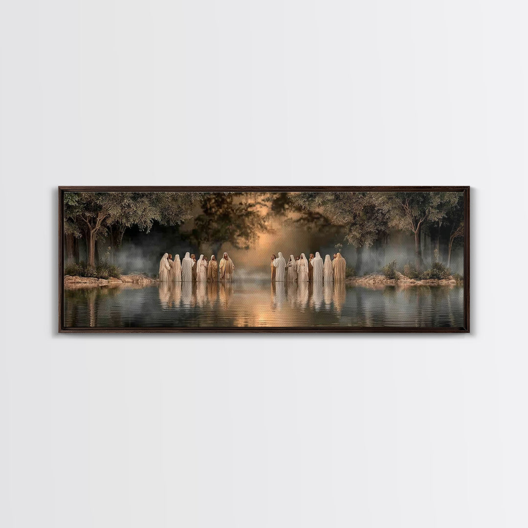 Waters Of Grace | Framed Canvas Print | Christian Art Canvas | Jesus Painting | Panoramic Art | Large Christian Painting | Christmas Wall A