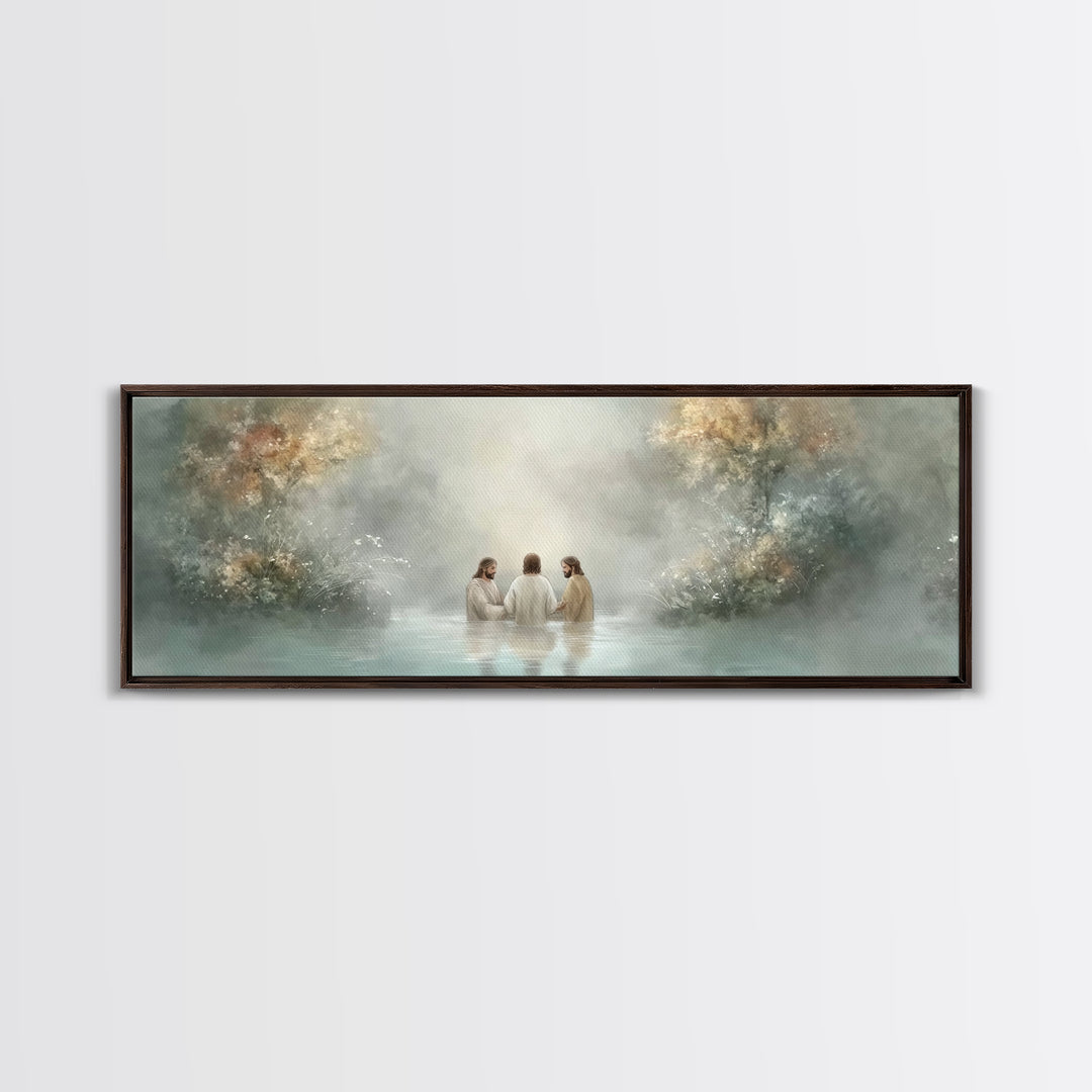 Trinity In Stillness – Framed Canvas Print – Christian Art Print – Jesus Painting – Panoramic Frame – Christian Wall Art – Christmas Decora