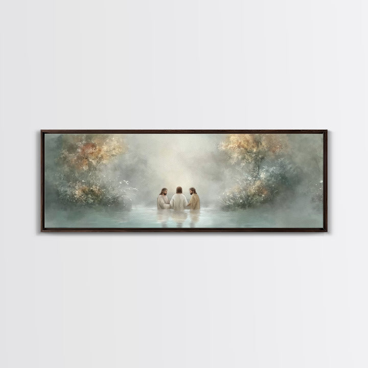 Trinity In Stillness – Framed Canvas Print – Christian Art Print – Jesus Painting – Panoramic Frame – Christian Wall Art – Christmas Decora