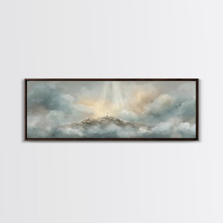 Heavenly Summit Glow | Framed Canvas Print | Christian Wall Art | Christian Art Canvas | Panoramic Painting | Christian Gift Ideas