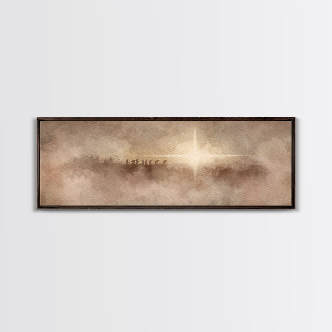 Heavenly Night Star, Framed Canvas Print, Christian Art, Panoramic Art, Christmas Wall Art, Christian Art Canvas, Jesus Painting, Christian