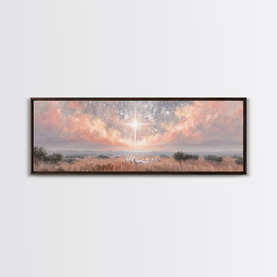 Celestial Night Star | Framed Canvas Print | Christian Christmas Art | Panoramic Print | Christian Art Canvas | Jesus Painting | Christian