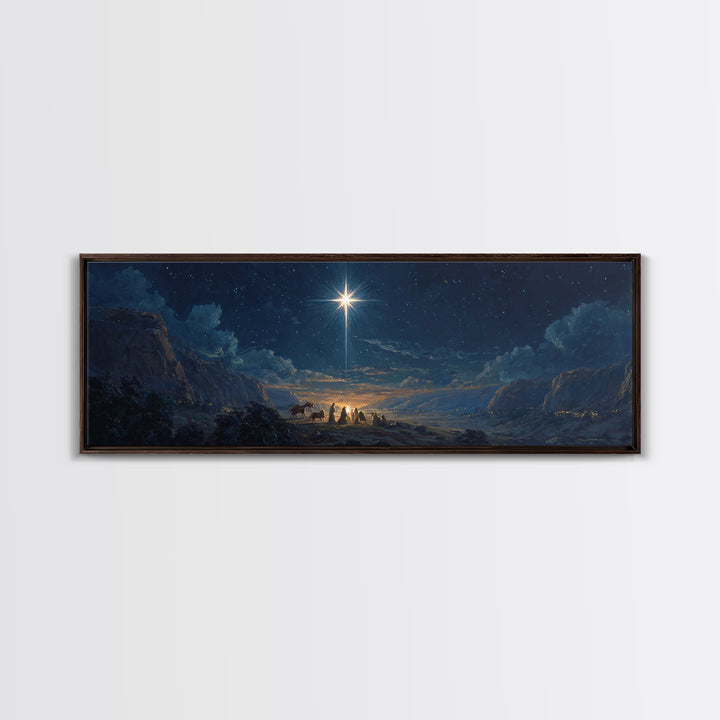 Silent Star Gathering, Framed Canvas Print, Christian Wall Art, Christian Art Canvas, Panoramic Art, Christmas Art, Christian Decor