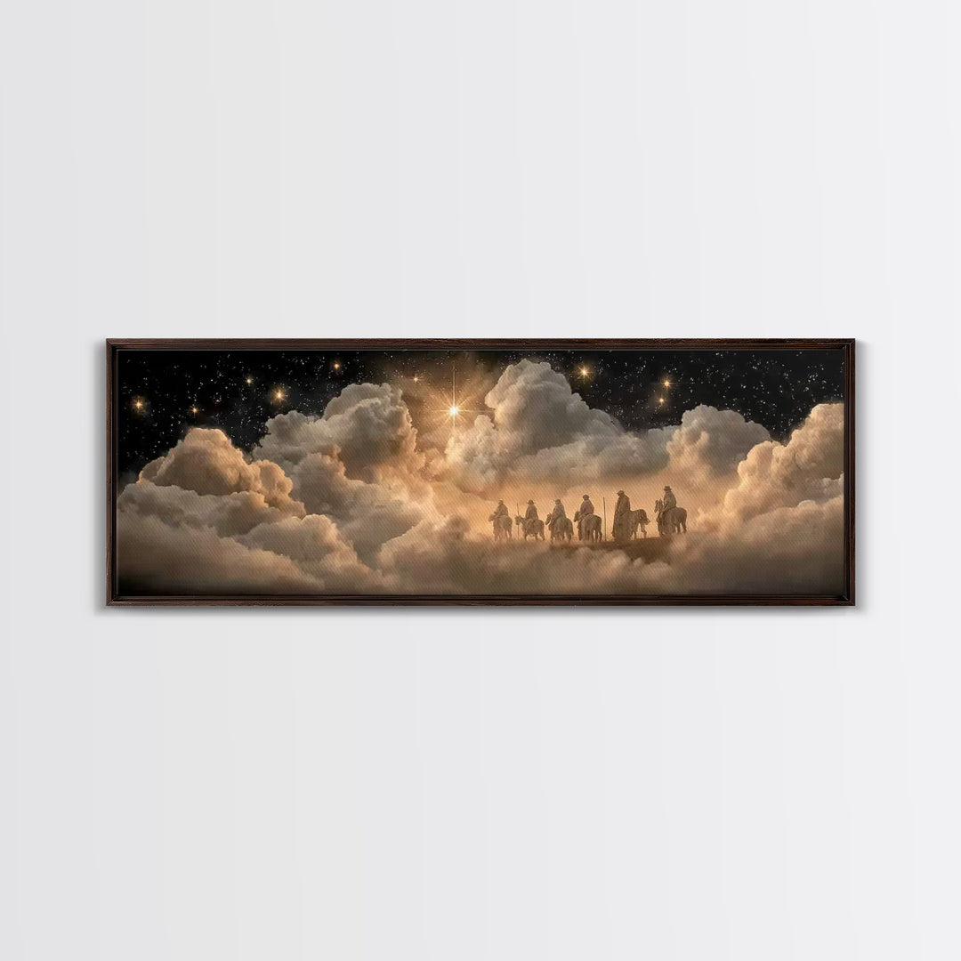 Wandering Kings Star - Framed Canvas Print - Christian Christmas Art - Panoramic Frame - Christian Art Canvas - Jesus Painting - Christmas