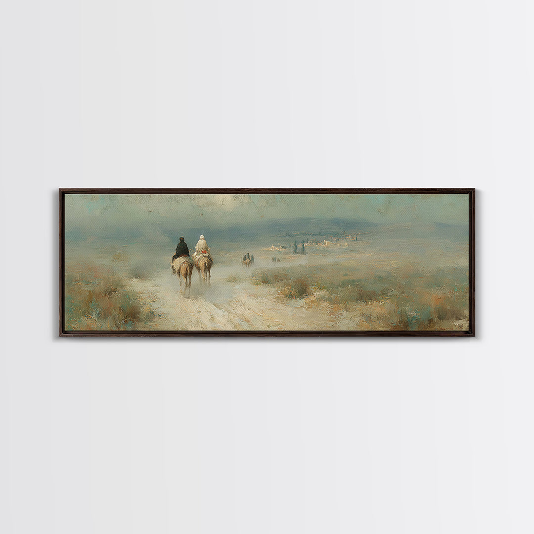 Pilgrims In Light, Framed Canvas Print, Christian Wall Art, Panoramic Frame, Christmas Art, Christian Decorations, Christian Art Canvas