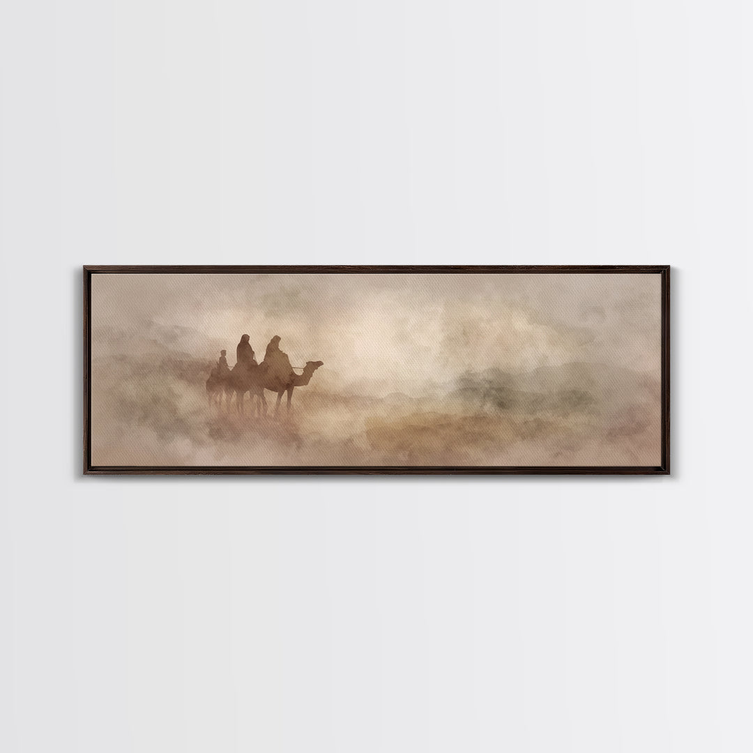 Wilderness Pilgrimage, Framed Canvas Print, Christian Art Print, Panoramic Art, Christmas Art Work, Christian Decor For Home, Christian Can