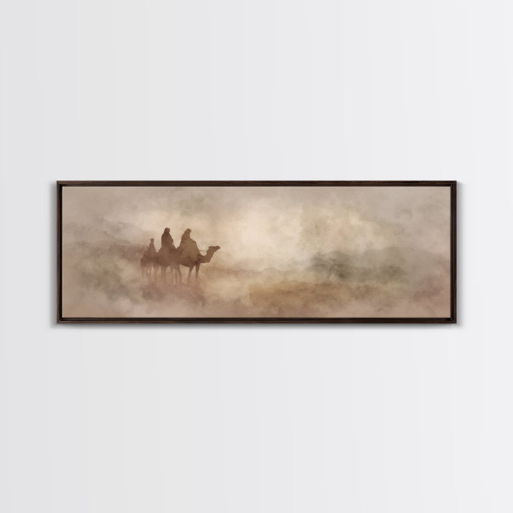 Wilderness Pilgrimage, Framed Canvas Print, Christian Art Print, Panoramic Art, Christmas Art Work, Christian Decor For Home, Christian Can