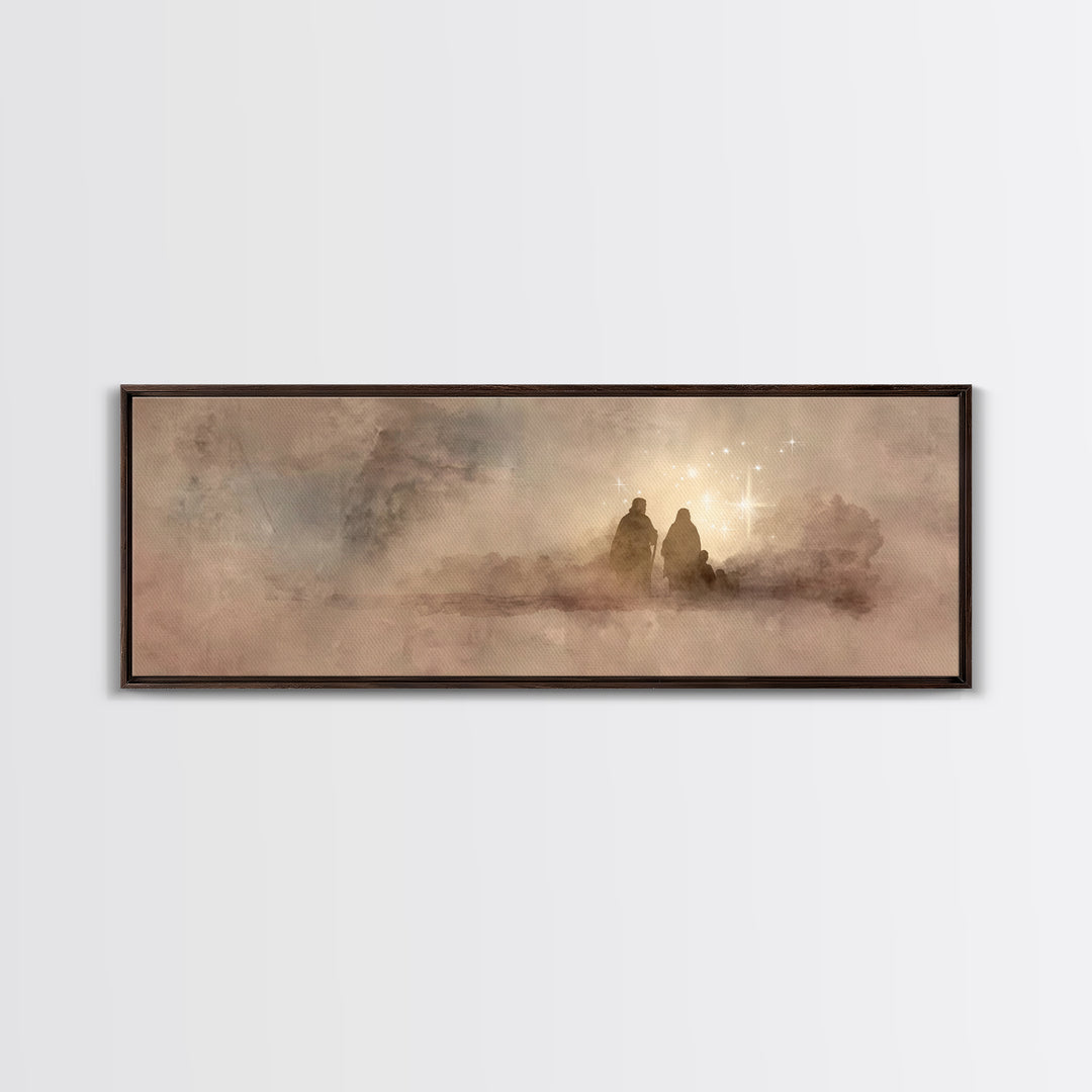 Holy Family Dawn, Framed Canvas Print, Christian Art Print, Panoramic Print, Christian Christmas Art, Christian Wall Art, Modern Christian