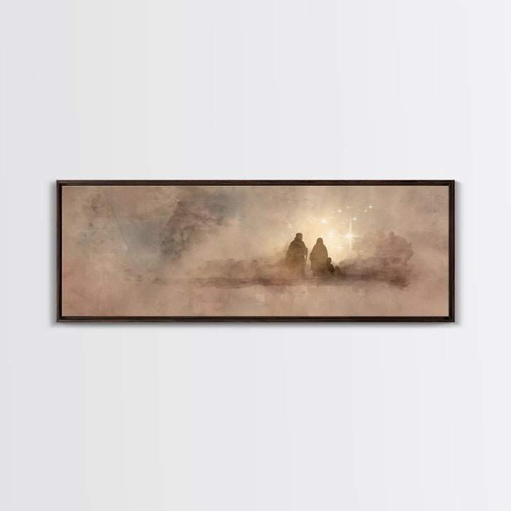 Holy Family Dawn, Framed Canvas Print, Christian Art Print, Panoramic Print, Christian Christmas Art, Christian Wall Art, Modern Christian