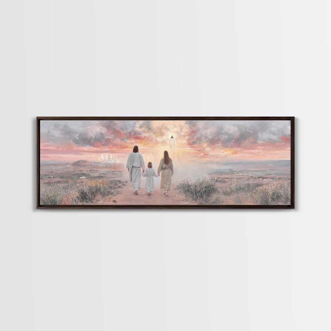Heavenward Reunion Glow | Framed Canvas Print | Christian Art | Panoramic Wall Art | Christian Canvas | Christian Painting | Christmas Art