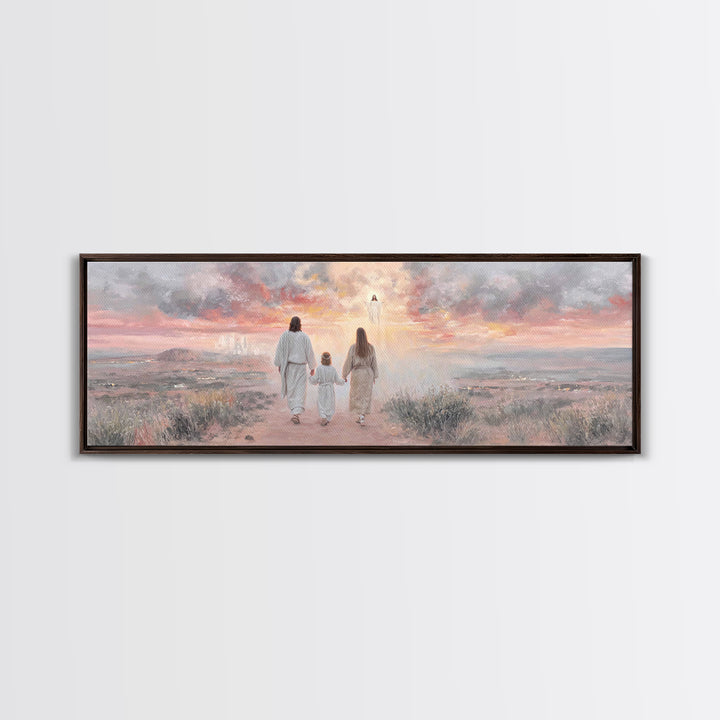 Heavenward Reunion Glow | Framed Canvas Print | Christian Art | Panoramic Wall Art | Christian Canvas | Christian Painting | Christmas Art