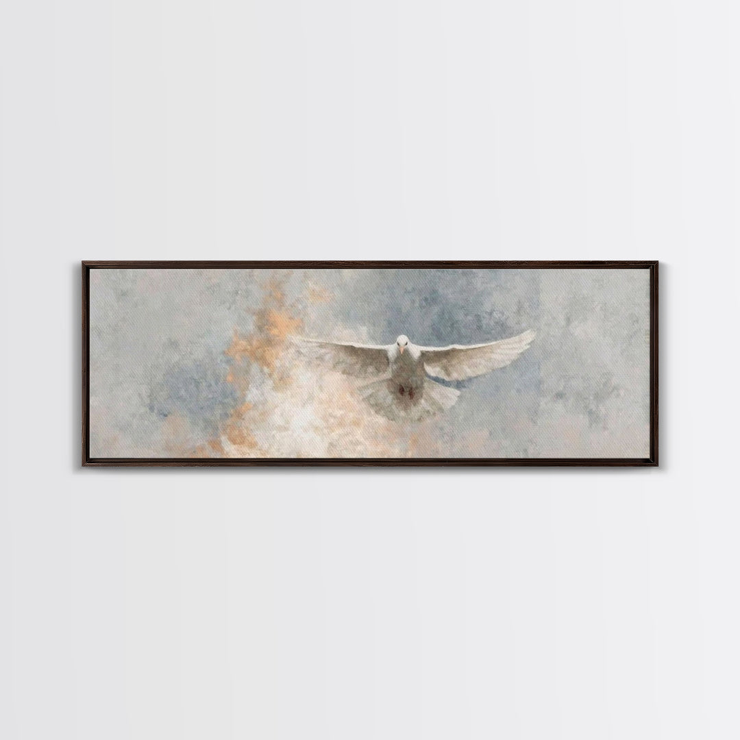 Spirit Of Peace Flight, Framed Canvas Print, Christian Art Canvas, Panoramic Art, Christian Wall Art, Christian Decor, Christmas Art