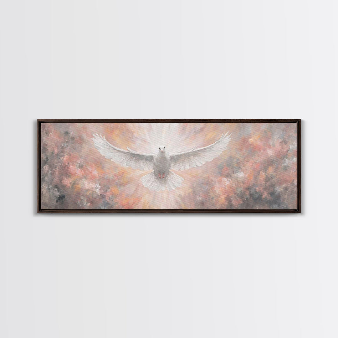 Heavenly Dove Rising | Framed Canvas Print | Christian Art Canvas | Panoramic Painting | Christian Christmas Art | Christian Wall Art