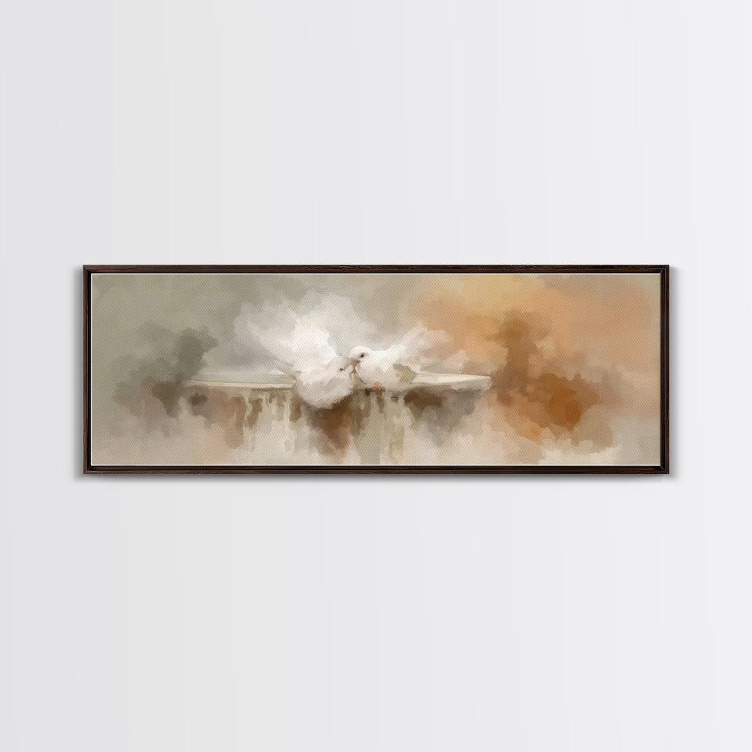 Doves Of Peace – Framed Canvas Print – Christian Art Print – Panoramic Wall Art – Christian Decor – Christmas Art – Christian Gift Ideas
