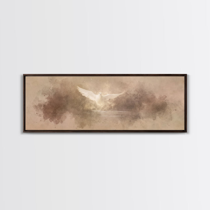 Heavenly Dove Light | Framed Canvas Print | Christian Art Canvas | Panoramic Painting | Christian Wall Art | Christmas Art | Christian Deco