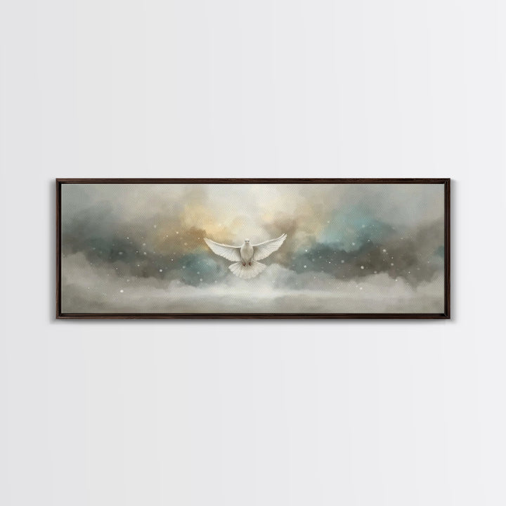 Dove Of Serenity – Framed Canvas Print – Christian Art Canvas – Panoramic Frame – Christian Wall Art – Christmas Art – Christian Art Gift