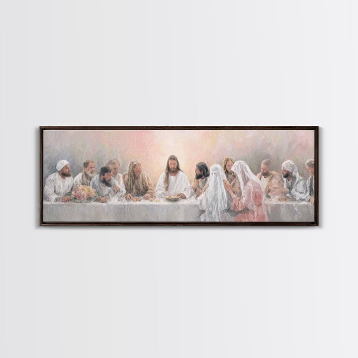 Sacred Supper Light – Framed Canvas Print – Christian Wall Art – Jesus Painting – Panoramic Art – Christian Art Canvas