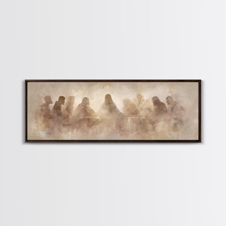 Holy Gathered Moment, Framed Canvas Print, Christian Art Canvas, Christian Wall Art, Panoramic Painting, Jesus Painting