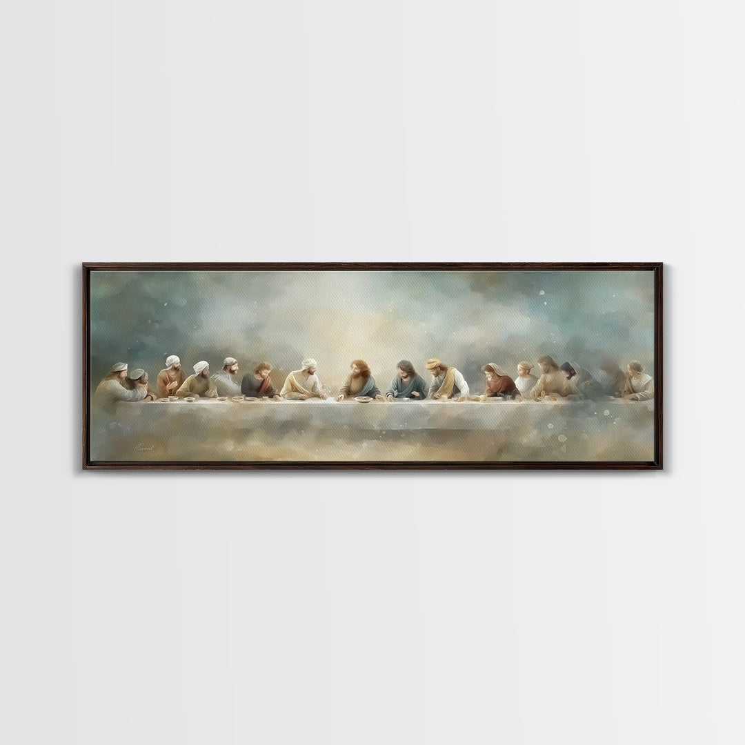 Last Table Serenity, Framed Canvas Print, Christian Art Print, Jesus Canvas Art, Panoramic Painting, Modern Christian Art