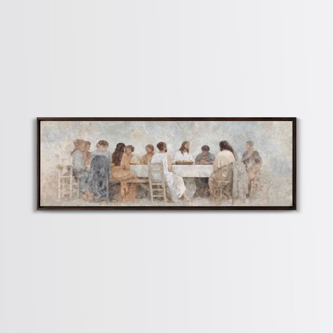 Upper Room Stillness – Framed Canvas Print – Christian Wall Art – Panoramic Wall Art – Jesus Painting – Christian Art Gift