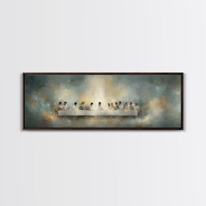Quiet Supper Gathering | Framed Canvas Print | Christian Art Canvas | Large Jesus Painting | Panoramic Print | Christian Decor