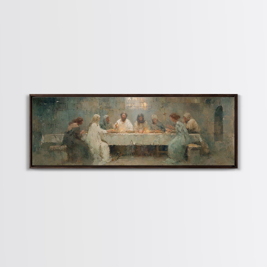 Heavenly Supper Peace – Framed Canvas Print – Christian Art Canvas – Jesus Painting – Panoramic Painting – Christian Wall Art