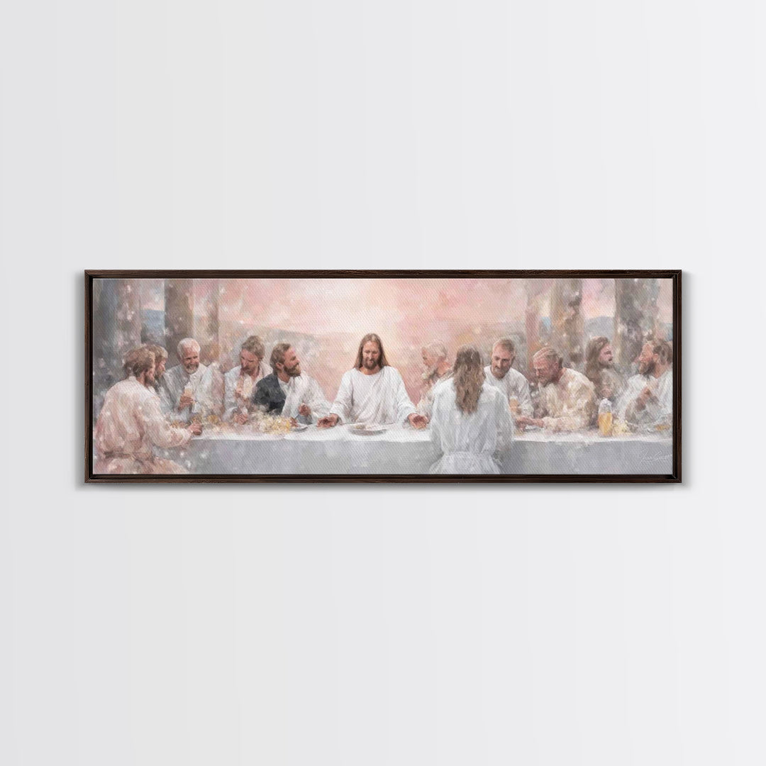 Grace At The Table – Framed Canvas Print – Panoramic Wall Art – Christian Art Canvas – Jesus Painting – Christian Decor