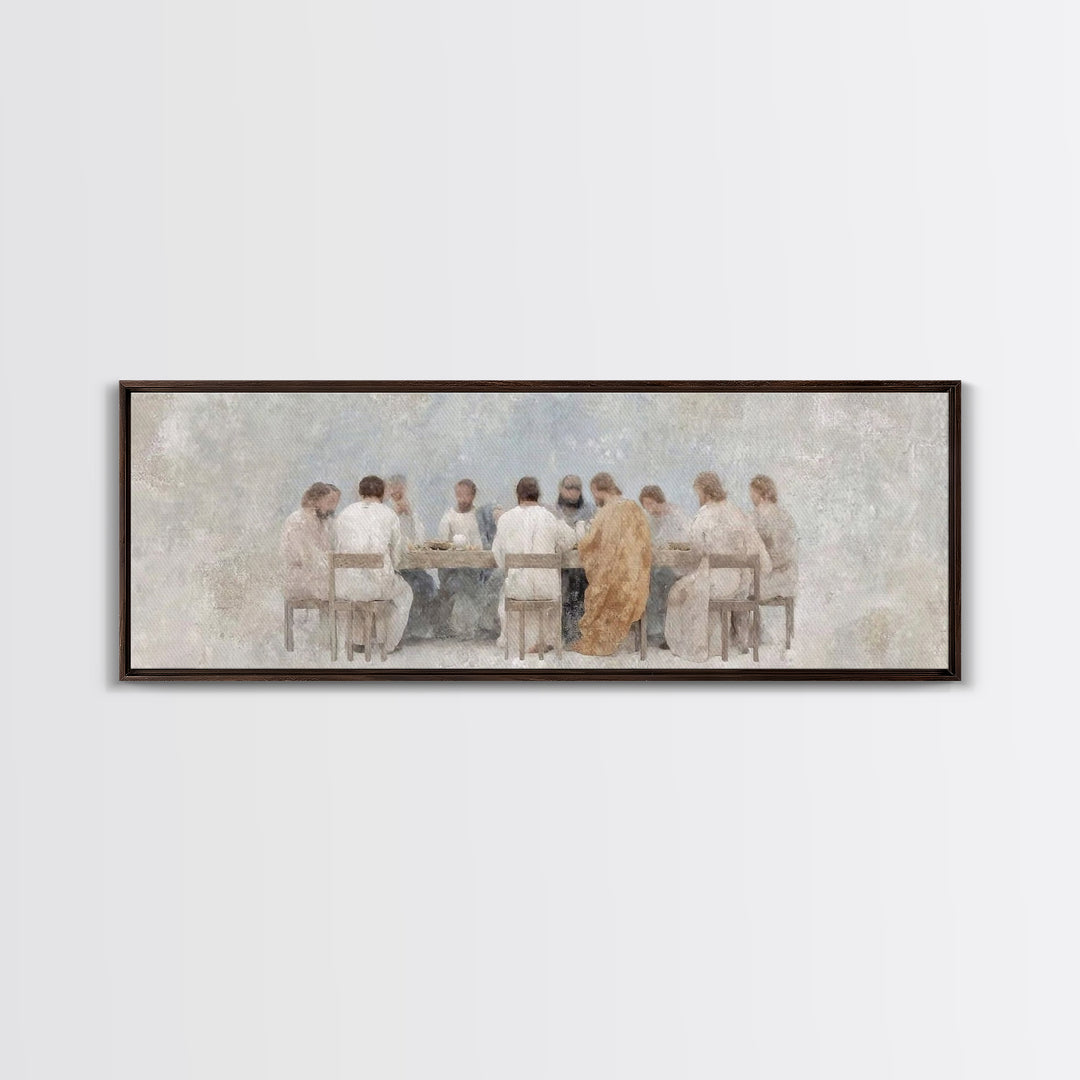 Angel Feast Serenity | Framed Canvas Print | Christian Art Canvas | Panoramic Print | Christian Wall Art | Jesus Painting