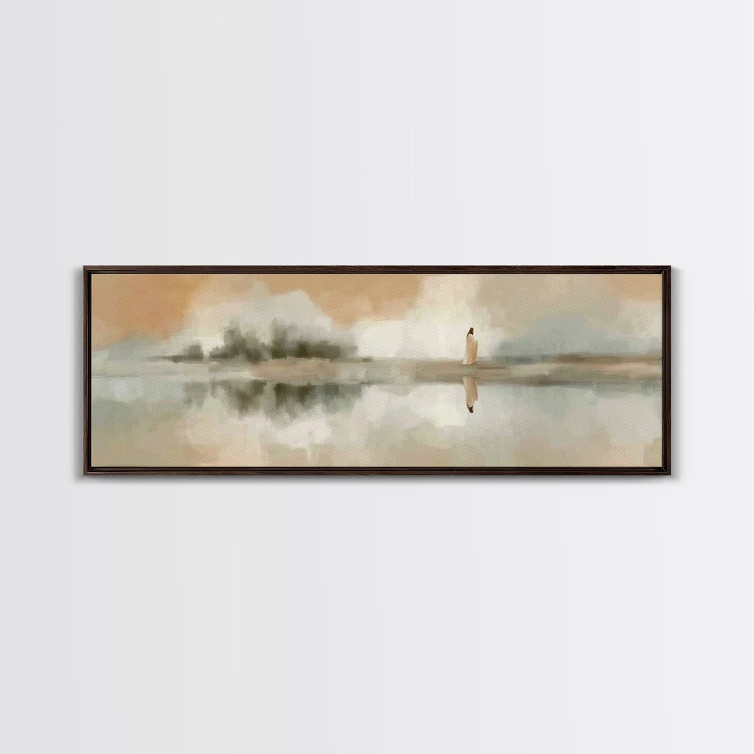 Evening Reflection Hope, Framed Canvas Print, Christian Art Canvas, Panoramic Wall Art, Jesus Painting, Christian Christmas Art, Christian