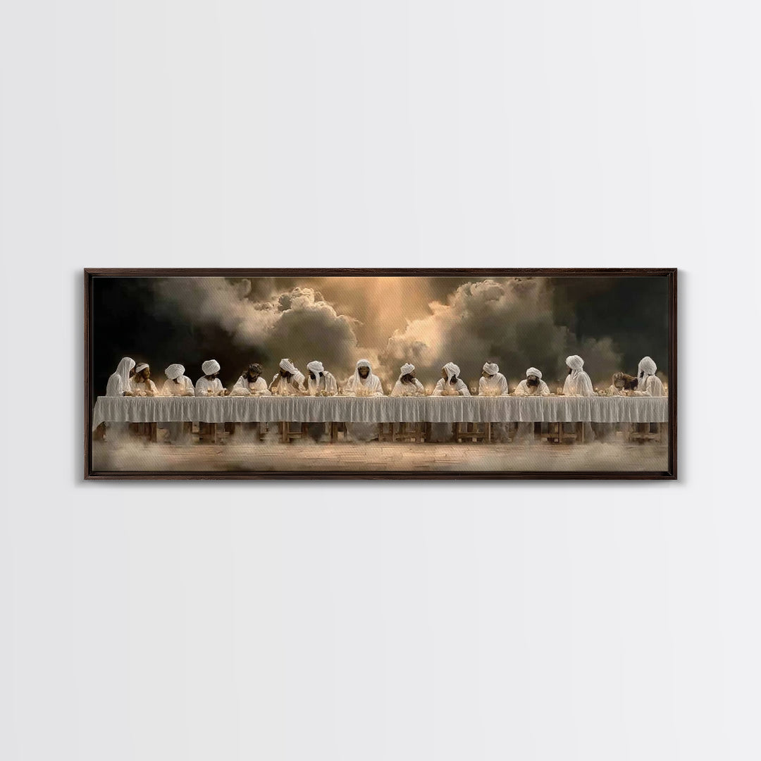 Blessed Gathering | Framed Canvas Print | Christian Wall Art | Panoramic Wall Art | Jesus Painting | Christmas Art | Christian Canvas