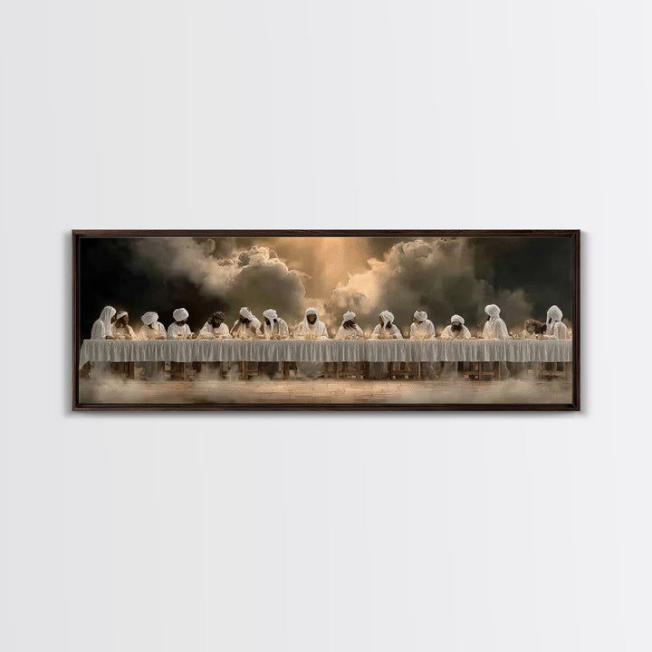 Blessed Gathering | Framed Canvas Print | Christian Wall Art | Panoramic Wall Art | Jesus Painting | Christmas Art | Christian Canvas