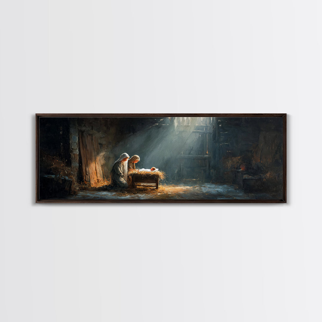 Holy Infant Light, Framed Canvas Print, Christian Wall Art, Jesus Christmas Art, Panoramic Art, Christian Art Canvas, Christmas Wall Art
