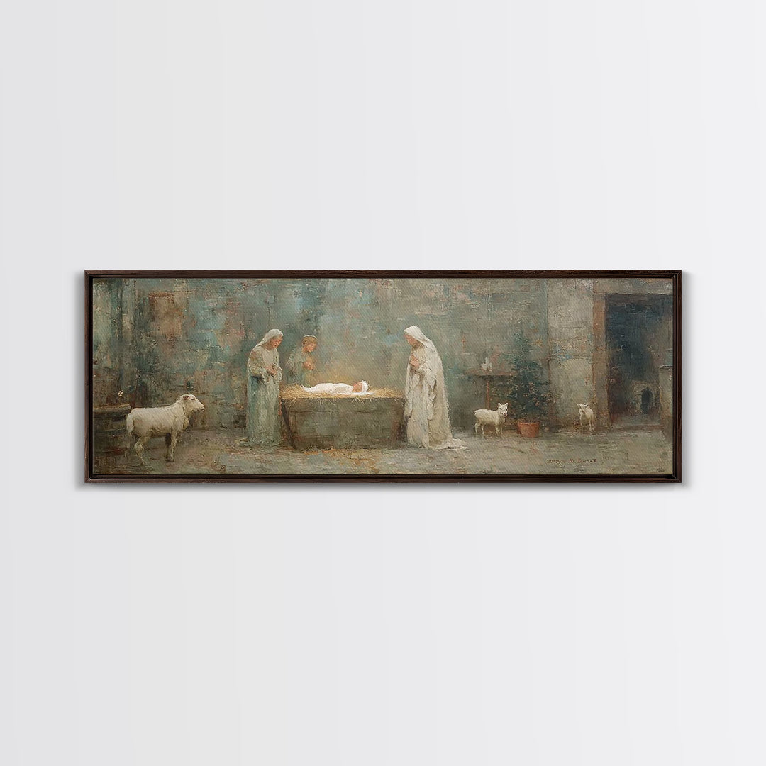Silent Manger Star – Framed Canvas Print – Christian Wall Art – Panoramic Painting – Christian Art Canvas – Christmas Art – Jesus Painting