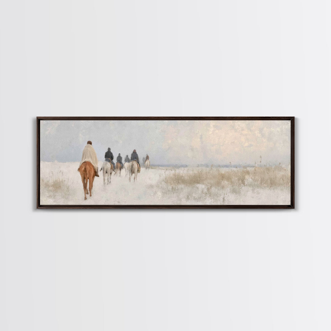 Quiet Winter Pilgrims – Framed Canvas Print – Christian Christmas Art – Panoramic Art – Christian Wall Art – Christian Art Canvas – Christm