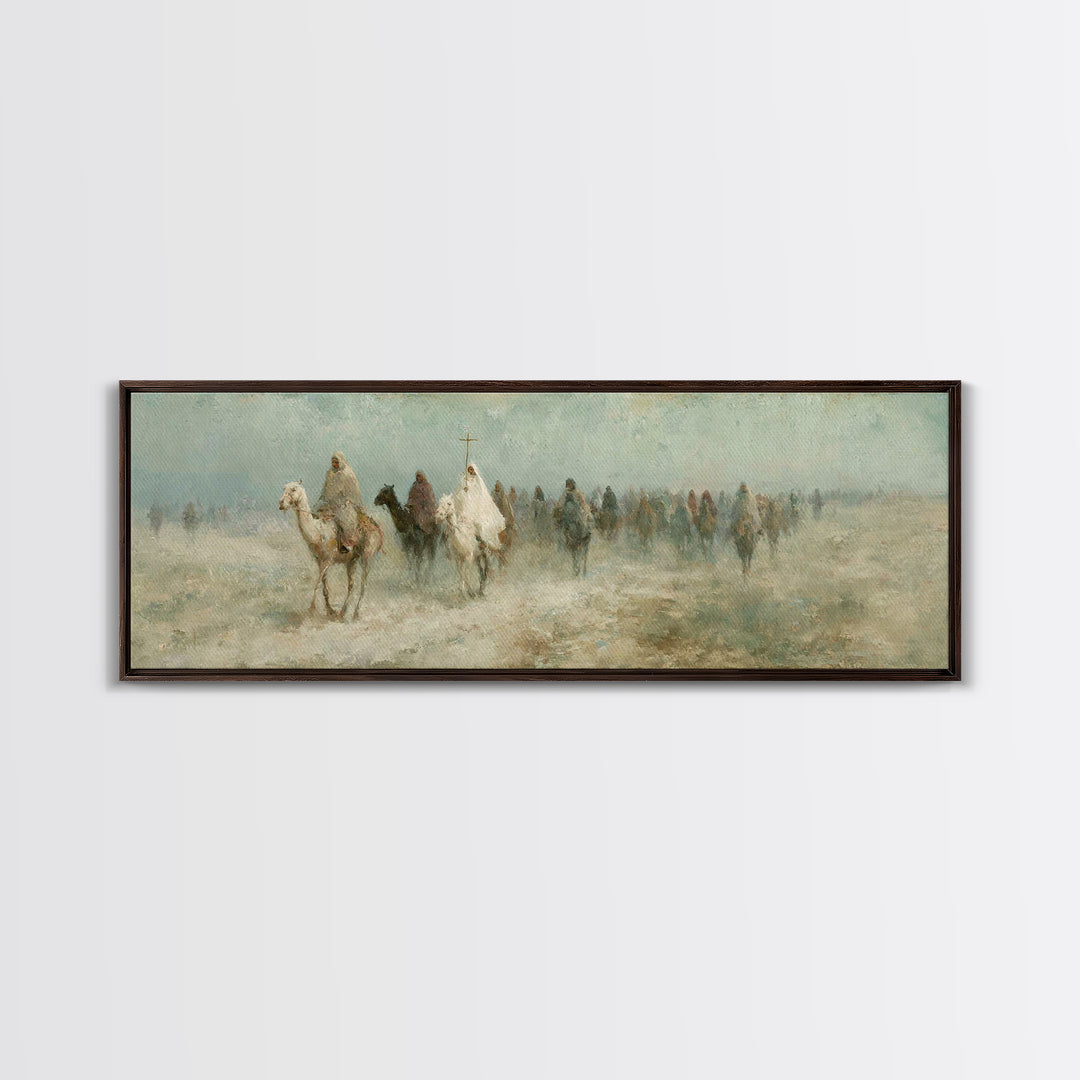 Pilgrims In Haze – Framed Canvas Print – Christian Wall Art – Panoramic Painting – Christian Art Canvas – Christmas Art – Christian Decor