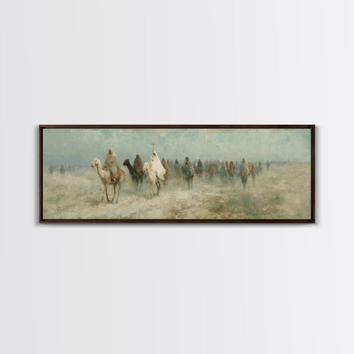 Pilgrims In Haze – Framed Canvas Print – Christian Wall Art – Panoramic Painting – Christian Art Canvas – Christmas Art – Christian Decor