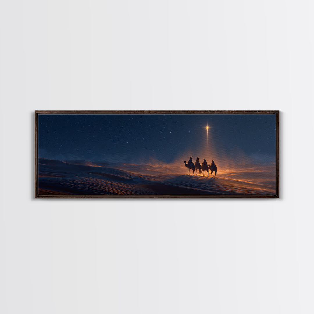The Guiding Star, Framed Canvas Print, Christian Art Canvas, Panoramic Wall Art, Christmas Art, Christian Christmas Decor, Modern Christian