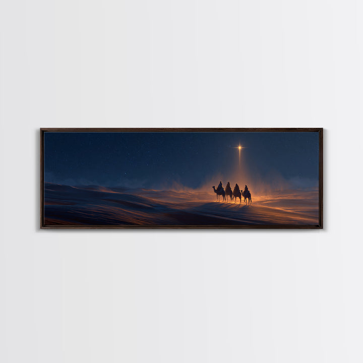 The Guiding Star, Framed Canvas Print, Christian Art Canvas, Panoramic Wall Art, Christmas Art, Christian Christmas Decor, Modern Christian