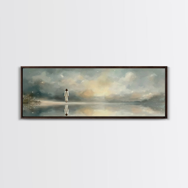 Sacred Stillness | Framed Canvas Print | Panoramic Art | Christian Art Canvas | Jesus Painting | Christian Wall Art | Minimalist Christian