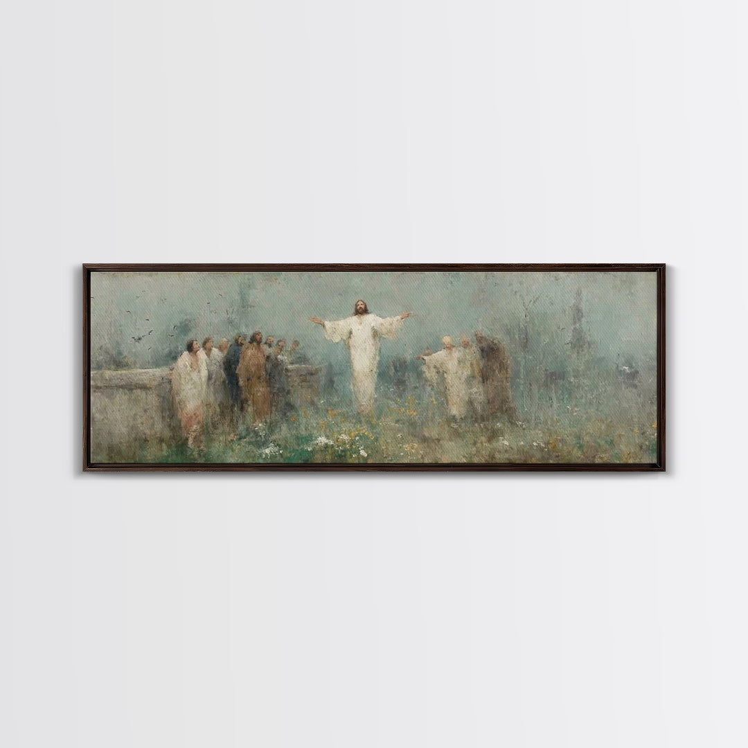 Eternal Return, Framed Canvas Print, Christian Wall Art, Panoramic Print, Jesus Painting, Christian Christmas Art, Modern Christian Paintin