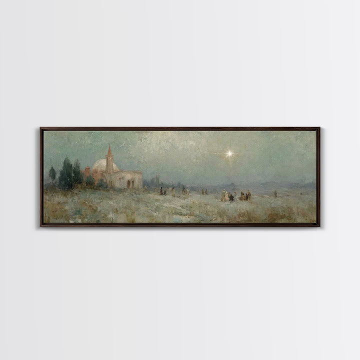 Silent Night Journey, Framed Canvas Print, Christian Wall Art, Christian Art Canvas, Panoramic Print, Christmas Art, Modern Christian Art