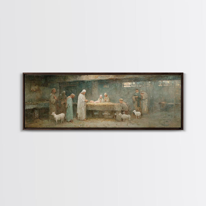 Holy Manger Light – Framed Canvas Print – Christian Wall Art – Christian Art Canvas – Panoramic Wall Art – Christmas Art – Christian Decor