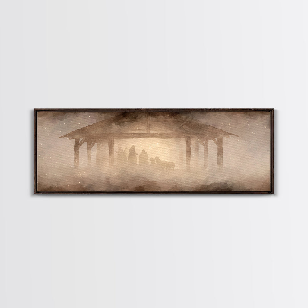 Glory In The Stable | Framed Canvas Print | Christian Wall Art | Christian Art Canvas | Extra Wide Art | Christmas Art | Christian Painting