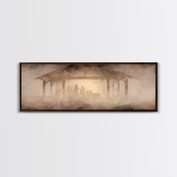 Glory In The Stable | Framed Canvas Print | Christian Wall Art | Christian Art Canvas | Extra Wide Art | Christmas Art | Christian Painting