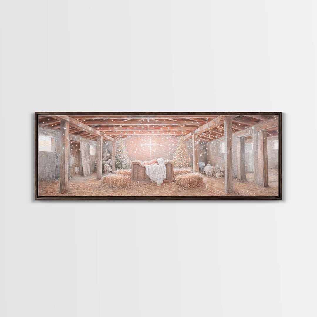 Humble Birth Wonder | Framed Canvas Print | Christian Wall Art | Christian Art Canvas | Panoramic Wall Art | Christmas Art | Christian Artw